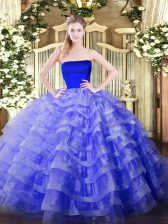  Blue Zipper Ball Gown Prom Dress Ruffled Layers Sleeveless Floor Length