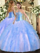Stunning Floor Length Ball Gowns Sleeveless Aqua Blue Quinceanera Dress Lace Up