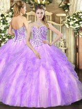 Elegant Lavender Lace Up Quinceanera Dress Beading and Ruffles Sleeveless Floor Length