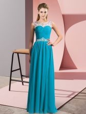 Fantastic Floor Length Teal Prom Party Dress Scoop Sleeveless Clasp Handle