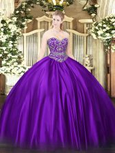 Sweet Purple Lace Up Sweetheart Beading Vestidos de Quinceanera Satin Sleeveless