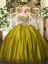 Graceful Satin Sweetheart Sleeveless Lace Up Beading 15 Quinceanera Dress in Olive Green