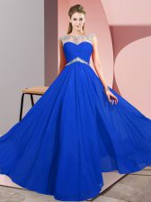 Wonderful Chiffon Sleeveless Floor Length Prom Dresses and Beading