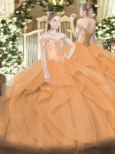 Extravagant Orange Off The Shoulder Lace Up Beading and Ruffles Quinceanera Gowns Sleeveless