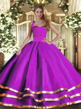 Fine Floor Length Purple Sweet 16 Dress Halter Top Sleeveless Lace Up
