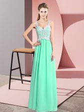 Deluxe Floor Length Empire Sleeveless Apple Green Prom Evening Gown Zipper