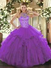  Floor Length Ball Gowns Sleeveless Purple Sweet 16 Dress Lace Up