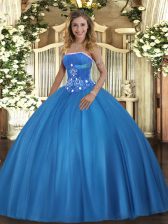 Fashionable Baby Blue Sleeveless Beading Floor Length Sweet 16 Dresses