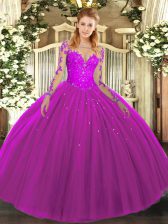  Long Sleeves Lace Up Floor Length Lace Ball Gown Prom Dress