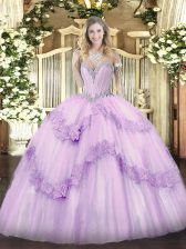 Perfect Sweetheart Sleeveless Tulle Vestidos de Quinceanera Beading and Appliques Lace Up