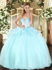  Apple Green Organza Lace Up Sweet 16 Dress Sleeveless Floor Length Beading