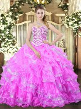 Beautiful Lilac Lace Up 15 Quinceanera Dress Beading and Ruffled Layers Sleeveless Floor Length