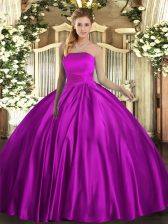  Ruching Quince Ball Gowns Fuchsia Lace Up Sleeveless Floor Length