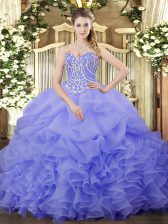 Cute Floor Length Lavender Quinceanera Gowns Sweetheart Sleeveless Lace Up