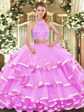  Tulle Sleeveless Floor Length Quince Ball Gowns and Beading and Ruffled Layers