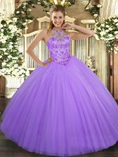 High Class Lavender Sleeveless Floor Length Beading Lace Up Sweet 16 Quinceanera Dress