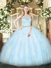  Sleeveless Zipper Floor Length Lace and Ruffles Quinceanera Dresses