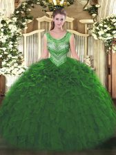  Scoop Sleeveless Lace Up Quinceanera Gown Green Organza