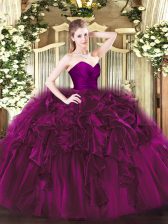  Sweetheart Sleeveless Ball Gown Prom Dress Floor Length Ruffles Fuchsia Organza