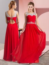 Hot Sale Red Sleeveless Chiffon Clasp Handle Homecoming Dress for Prom and Party