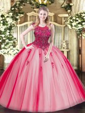  Floor Length Red Quinceanera Gown Scoop Sleeveless Zipper