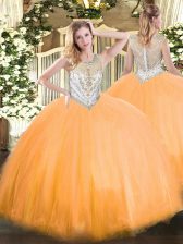 Custom Made Floor Length Ball Gowns Sleeveless Orange Red Quinceanera Dress Zipper