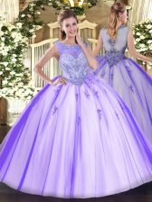  Sleeveless Floor Length Beading and Appliques Zipper Sweet 16 Dress with Lavender