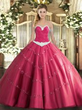 Clearance Hot Pink Sleeveless Floor Length Appliques Lace Up Sweet 16 Quinceanera Dress