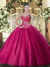 Smart Fuchsia Sweetheart Lace Up Beading 15 Quinceanera Dress Sleeveless