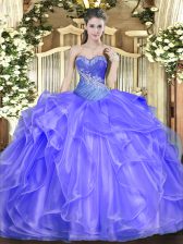 Custom Designed Sweetheart Sleeveless Organza Ball Gown Prom Dress Beading and Ruffles Lace Up