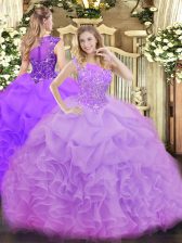 Fantastic Lavender Sleeveless Floor Length Beading and Ruffles and Pick Ups Zipper Sweet 16 Dress