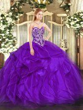  Purple Sweetheart Lace Up Beading and Ruffles Sweet 16 Dresses Sleeveless