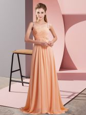 Unique Orange Sleeveless Chiffon Sweep Train Criss Cross Prom Evening Gown for Prom and Party
