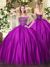 Shining Floor Length Ball Gowns Sleeveless Fuchsia Sweet 16 Dresses Lace Up