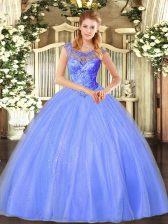 High Class Blue Lace Up Scoop Beading Quinceanera Dresses Tulle Sleeveless