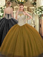  Tulle Sleeveless Floor Length Quinceanera Gowns and Beading