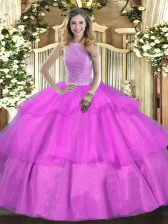 Trendy Floor Length Ball Gowns Sleeveless Lilac Vestidos de Quinceanera Lace Up