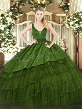 Best Beading and Embroidery and Ruffled Layers Quinceanera Dresses Dark Green Zipper Sleeveless Floor Length
