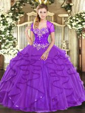 Attractive Sleeveless Lace Up Floor Length Beading and Ruffles Quinceanera Dress