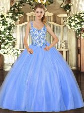 Great Baby Blue Lace Up 15 Quinceanera Dress Beading and Appliques Sleeveless Floor Length