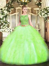 New Arrival Two Pieces Quinceanera Dress Yellow Green Scoop Tulle Sleeveless Floor Length Lace Up