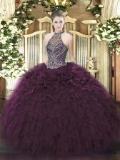 Suitable Dark Purple Sleeveless Organza Lace Up Sweet 16 Dresses for Sweet 16 and Quinceanera