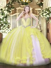  Floor Length Ball Gowns Sleeveless Yellow Quinceanera Dresses Lace Up