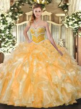 Fabulous Beading and Ruffles Sweet 16 Dresses Orange Lace Up Sleeveless Floor Length