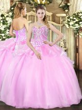 Simple Pink Ball Gowns Beading Vestidos de Quinceanera Lace Up Organza Sleeveless Floor Length