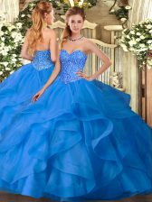 Elegant Ball Gowns Sweet 16 Dress Blue Sweetheart Tulle Sleeveless Floor Length Lace Up