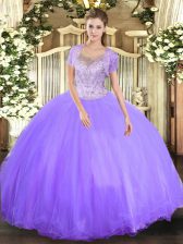  Sleeveless Floor Length Beading Clasp Handle Sweet 16 Quinceanera Dress with Lavender