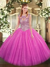 On Sale Tulle Sleeveless Floor Length Sweet 16 Dresses and Beading