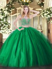 Comfortable Green Lace Up Quinceanera Dresses Beading Sleeveless Floor Length