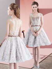  White Taffeta and Tulle Zipper Homecoming Dress Sleeveless Mini Length Appliques and Belt